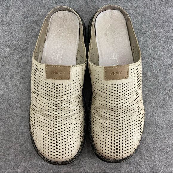 Rieker “Daisy” Cream Leather Slip On Clog Women’s Size 40 or US 8.5-9 - Picture 3 of 10